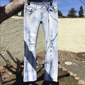 Miss Me tie dye, distressed jeans.  Irene Boot Size 30